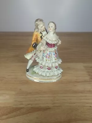 Buy Meissen Courting Dancing Couple Porcelain Figurine Marked Gold Gilt VTG AS IS • 34.09£