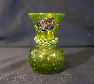 Buy Vintage Handcrafted By Pilgrim Light Green 3.5  Hand Blown Crackle Vase • 33.73£