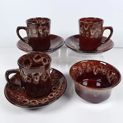Buy Kernewek Pottery Cup & Saucers Sugar Bowl Brown Honeycomb Glaze Cornwall Vintage • 19.99£