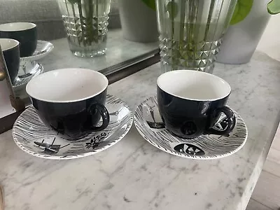 Buy Pair Of Homemaker Black And White Tea Cups And Saucers • 15£
