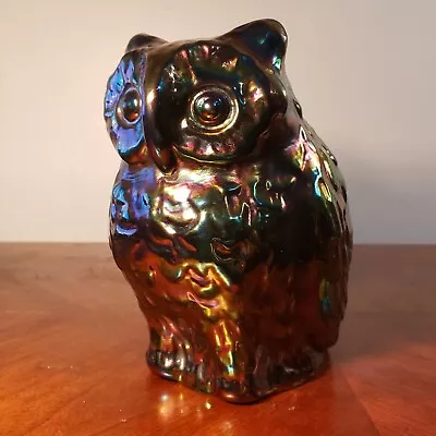 Buy Heavy Mid Century Fenton Black Amethyst Carnival Glass Owl 6 1/4 Inches Tall • 105.65£
