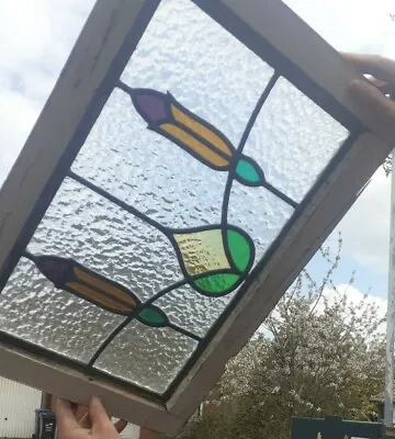 Buy Vintage Old Antique Coloured Stained Glass Panels Windows Pair 18  X 11   (2)  • 159.95£