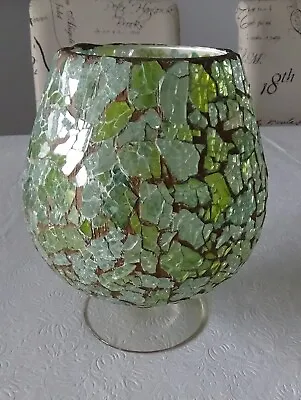 Buy Vintge Mosaic Stained Cracked Glass Vase Candle Holder 9 1/4  Tall • 23.97£