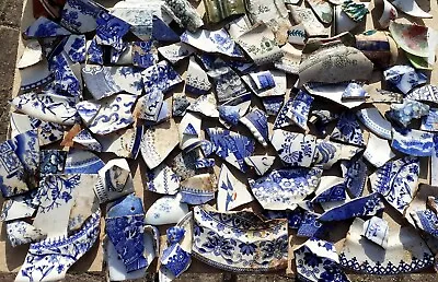 Buy Farm Field Vintage Old Antique Blue & White Pottery China 4 Mosaics Sold 1.4kg  • 19.95£