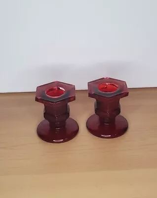 Buy Pair Of Decorative Red Glass Candlestick Holders Flashed Glass • 9.48£