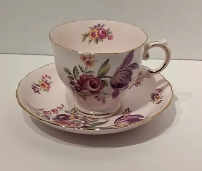 Buy Vintage English Tuscan Montrose Pattern Pink Fine Bone China Teacup & Saucer • 17.85£