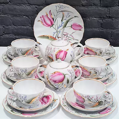 Buy 22K Gold Pink Tulips Tea Set 6/20  Imperial Lomonosov Porcelain • 434.15£