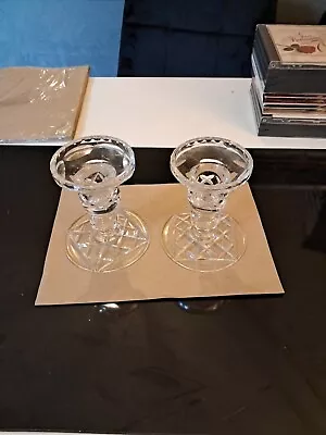 Buy Pair Of Vintage Crystal Glass Clear Candle Holders.               (Db) • 14.99£