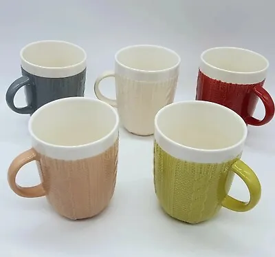 Buy Waterside Fine China Mugs X5 Coffee Cups Set Of Five Knitted Design • 9.99£
