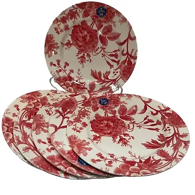 Buy 4 Pc Royal Stafford FLORAL WEAVE CORAL DINNER PLATES England Toile Heritage Red • 45.53£