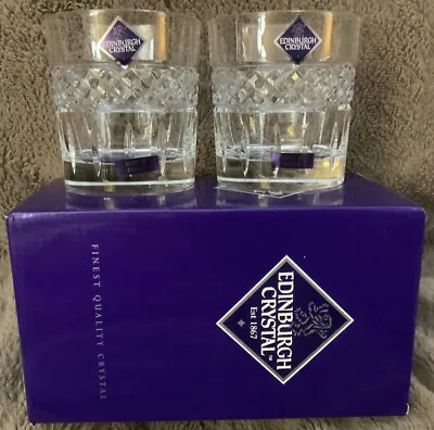 Buy Pair Of New Boxed Edinburgh Crystal Jade Pattern Whiskey Tumblers Glasses • 50£