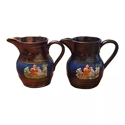 Buy Pair Of Small 9.5 Cm Tall Matching Vintage Copper Lustre Ware Jugs Repaired • 12.99£