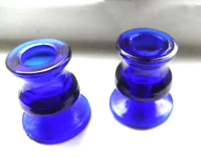 Buy Pair Of Cobalt Blue Fused Glass Candle Sticks/Holders 6 Cm Tall  Vgc • 8.75£