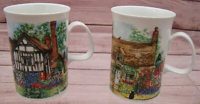 Buy DUNOON Mugs English Cottages Fine Bone China Coffee Tea Set Of Two Cat Ducks • 23.65£