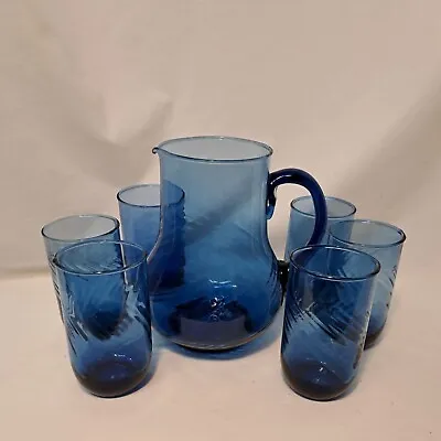 Buy 7 Pc Cobalt Blue Handblown Beverage Set • 38.54£