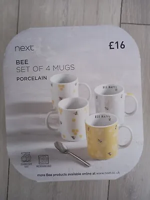 Buy NEXT Bee Happy Mugs Ochre Yellow Tea Coffee Dinnerware Set Of 4 Porcelain. • 14.99£
