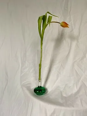 Buy Vintage Antique MCM Oval Dark Green Controlled Bubble Single Stem Vase • 10£