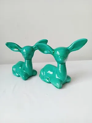 Buy Cute Pair Of Anglia Pottery Deer Blue Green AP156 • 8£