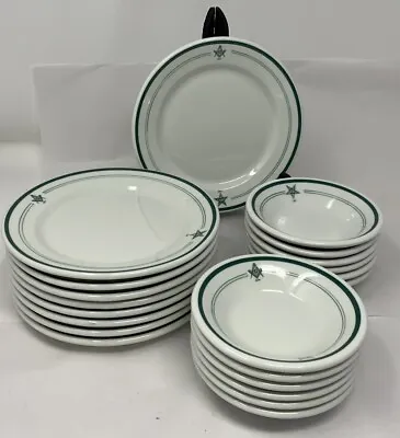 Buy Lot Shenango China 21 Restaurant Ware Masonic Logo Bowls Plates Green Stripe • 46.10£
