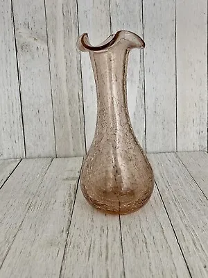 Buy Unique Vintage/Antique Peach/Pink Crackle Glass Bud Vase Ruffled Rim Bud Cruet • 71.39£