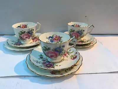 Buy Lovely Floral Aynsley Trios With Gold Trim. 3x Teacup, Saucers And Cake Plates. • 10.99£