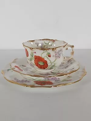 Buy Rare Antique Hammersley & Co Poppies Gilded Tea Cup, Saucer And Plate • 62£