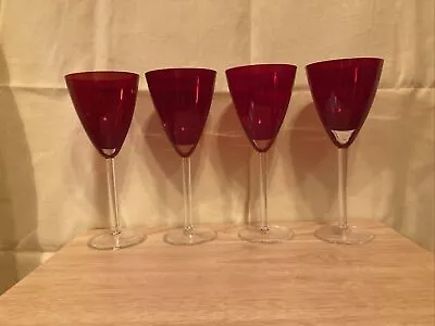 Buy Vintage Ruby Red Glass Water Wine 9 1/4” Tall Goblet With 4 1/2” Stem • 34.14£