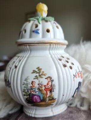 Buy 19th C Porcelain Lidded Potpourri Vase Painted Insects, Floral & Romantic Scenes • 45£