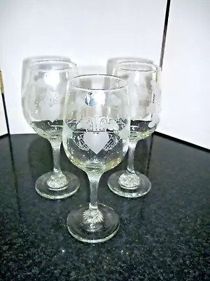 Buy Eamon Hand Cut Irish Wine Glasses X3 Shamrocks And Hearts Labelled • 14£