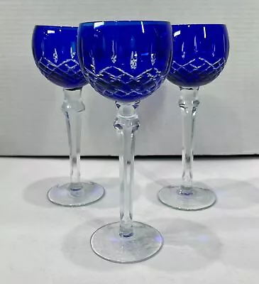 Buy Set Of 3 Cobalt Cut To Clear 8¼  Bohemian Glass Wine Glasses • 33.21£