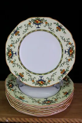 Buy Crown Ducal Ware England A1476 Luncheon Plates 9  Blue Urn Fruit Floral Mustard  • 153.68£