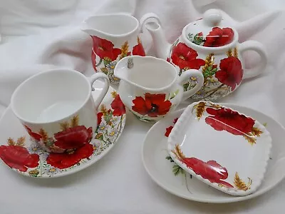 Buy James Dean Pottery Teapot Cup Saucer Jugs Poppies Bone China Red Floral Pattern  • 39.99£