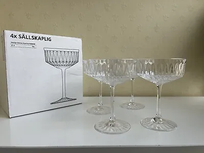 Buy Ikea Champagne SALLSKAPLIG Coupe Clear Glass Patterned Glassware SET 4 Glasses • 19.99£