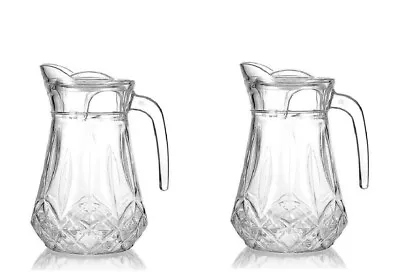 Buy 2 X Crystal Base Belly Jug Shape Glass Pitcher Jug With White Plastic Lid 1550ml • 16.85£