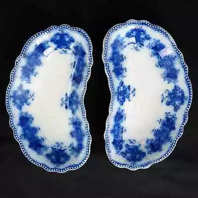 Buy Pair Flow Blue Bone Dish W.H. Grindley & Co. CLARENCE Pattern C 1890 • 42.49£