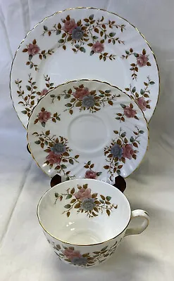 Buy Adderley “Heritage” Pink & Blue Rose Trio Swirl Tea Cup, Saucer And Plate H1320 • 21.85£
