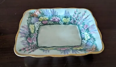 Buy Vintage Trinket Tray Pin Dish Small Rectangle Turquoise Pink Floral 13x9cm • 3.95£