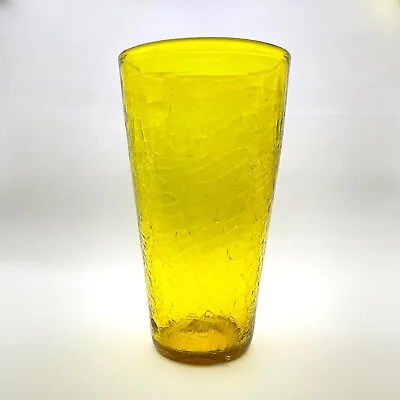 Buy Vintage Blenko Large Yellow Crackle Glass 12 1/2  Vase #366L • 120.09£
