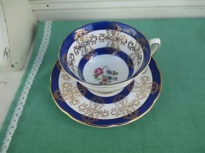 Buy Royal Grafton CABINET CUP AND SAUCER - Blue, Gold & Floral Deisgn • 10.99£