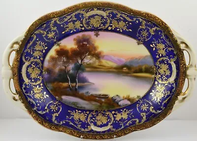 Buy Stunning Vintage Hand Painted Noritake Twin Handled Bowl Sunset Lakeside Scene  • 98.99£