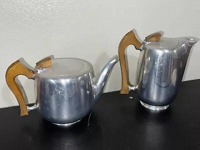 Buy Vtg Mid-Century Picquot Ware Teapot & Coffee Pot Aluminum & Wood Made In England • 48.22£