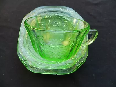 Buy Art Deco Federal Madrid Pattern Uranium Glass Cup Saucer Tea Plate  Bowl/dish • 29.99£