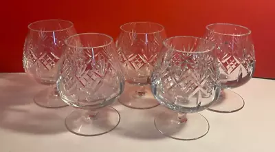 Buy Lead Crystal Brandy Glasses, Set Of 5, Heavy, Drinkware, Vintage • 24.99£