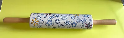 Buy Rolling Pin Floral Ceramic/blue White Yellow 18 “/decorative Kitchen Ware • 11.45£