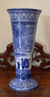 Buy Antique Maling Blue & White Pottery Vase With Idyllic Arabic Scenes • 36£
