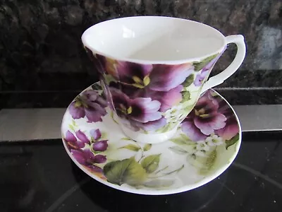 Buy Duchess Bone China England Teacup & Saucer Purple Iris Violet Pansies HV2 Excllt • 18.85£