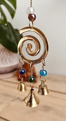 Buy Handmade Recycled Brass Swirl Bell Wind Chime Beads  Hanging Decoration Boho • 10.99£
