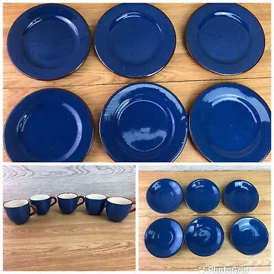 Buy Vintage Devon Pottery Blue & Brown Glazed Set 6 Plates 6 Saucers 5 Cups • 49.99£