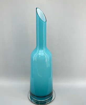 Buy Vintage Modernist 17” Cased Blue Glass Vase Danish Modern Scandinavian Style • 53.08£