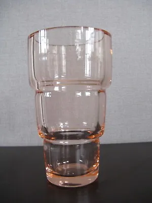 Buy Vintage Pink Glass Vase Stepped Design Handmade Scandinavian Style Heavy H: 19cm • 30£